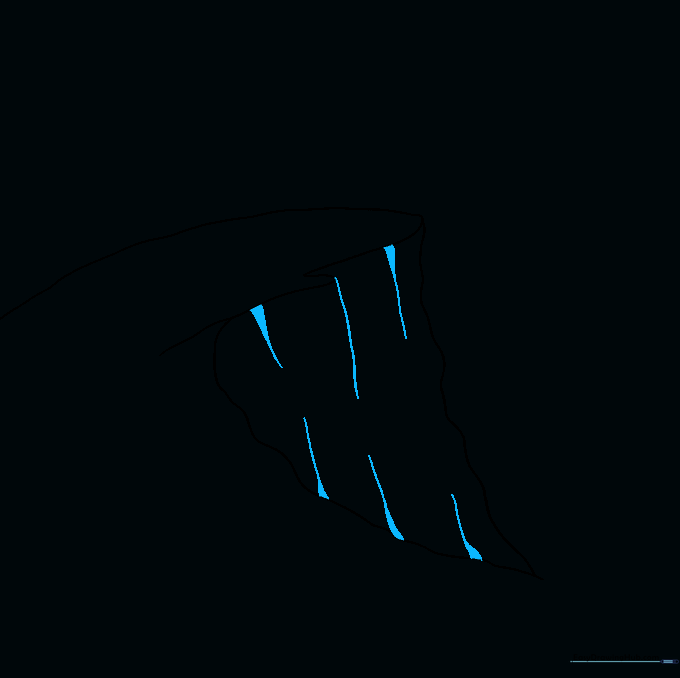 Vertical lines and small shaded triangles added to the cliff face for texture.
