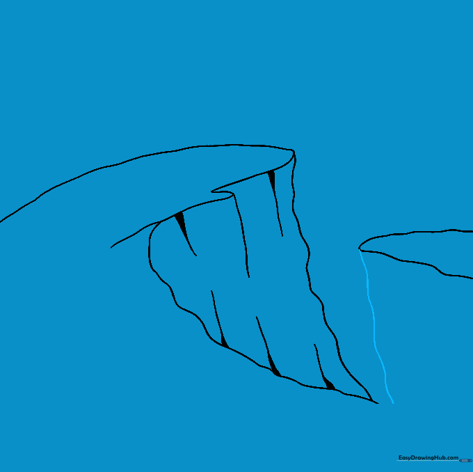 A wavy line defining the face of the second, smaller cliff.