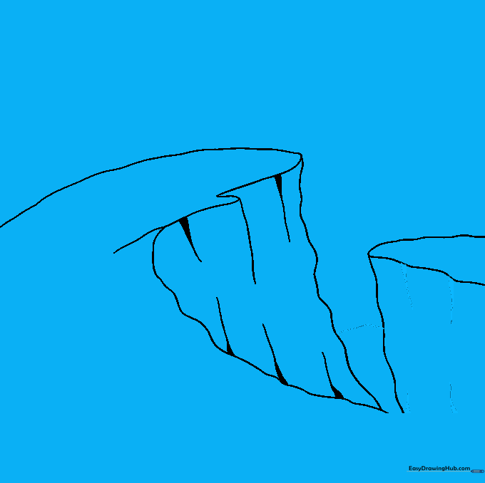 Textured cliff faces with a horizon line connecting them.