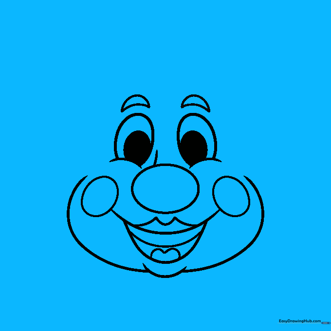 Adding ears and the initial outline of fluffy clown hair.