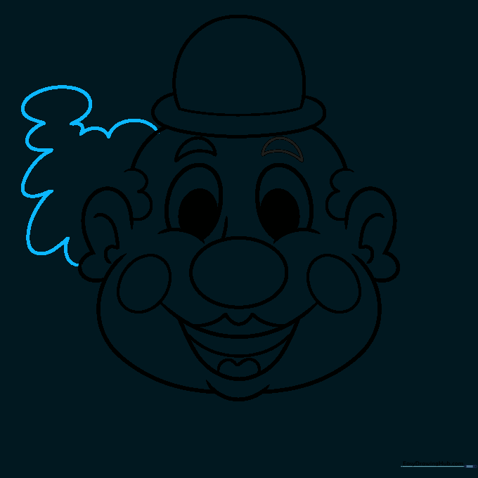 Developing the voluminous, curly clown hair on one side of the head.