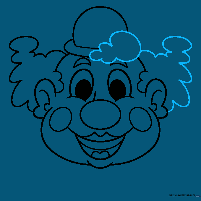 Completing the hair on the opposite side and adding tufts over the hat.