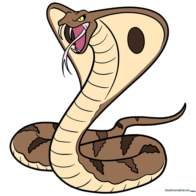 A fully colored, friendly cartoon cobra drawing.