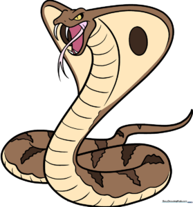 A vibrant, finished cartoon cobra illustration, showcasing the final result of the tutorial.