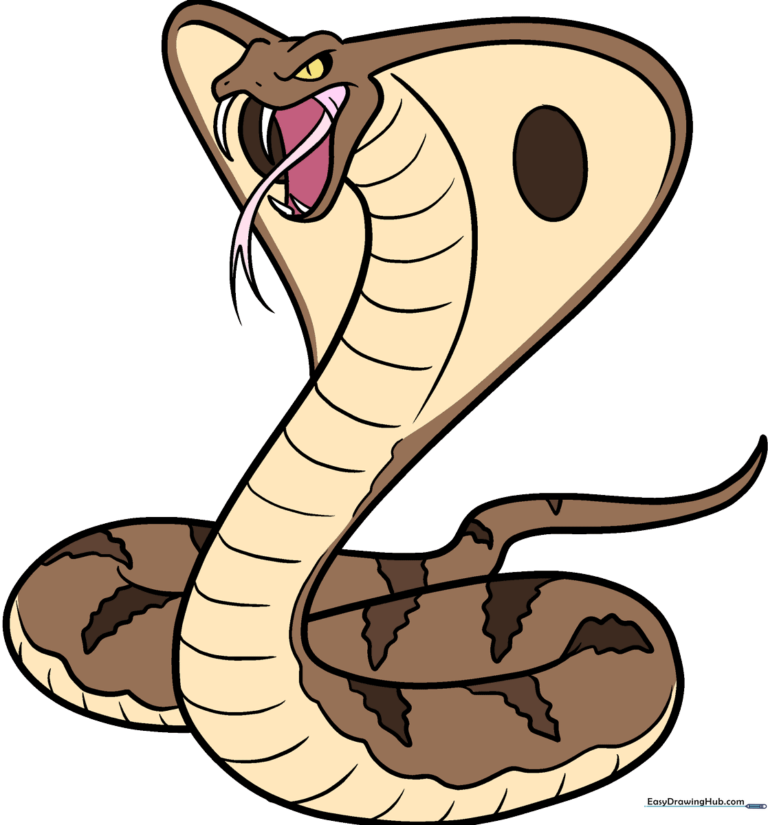A vibrant, finished cartoon cobra illustration, showcasing the final result of the tutorial.