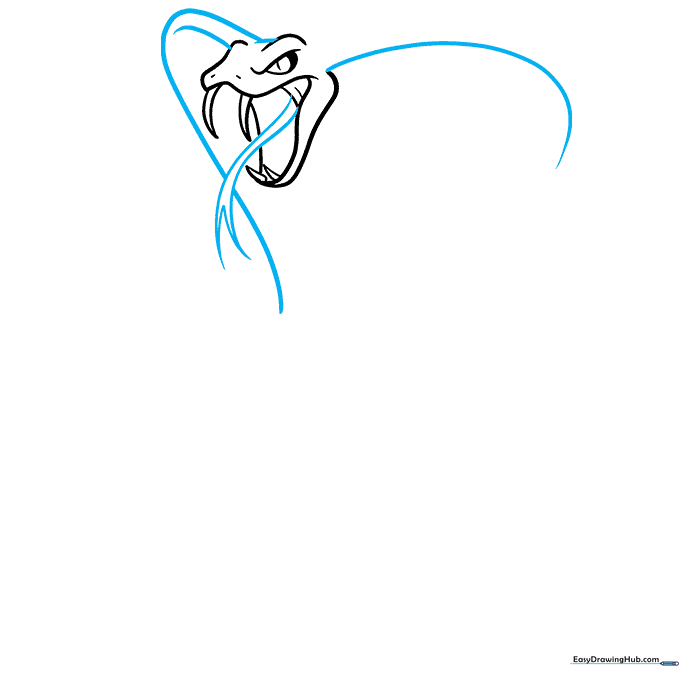 Sketching the wide hood of the cobra and the forked tongue.