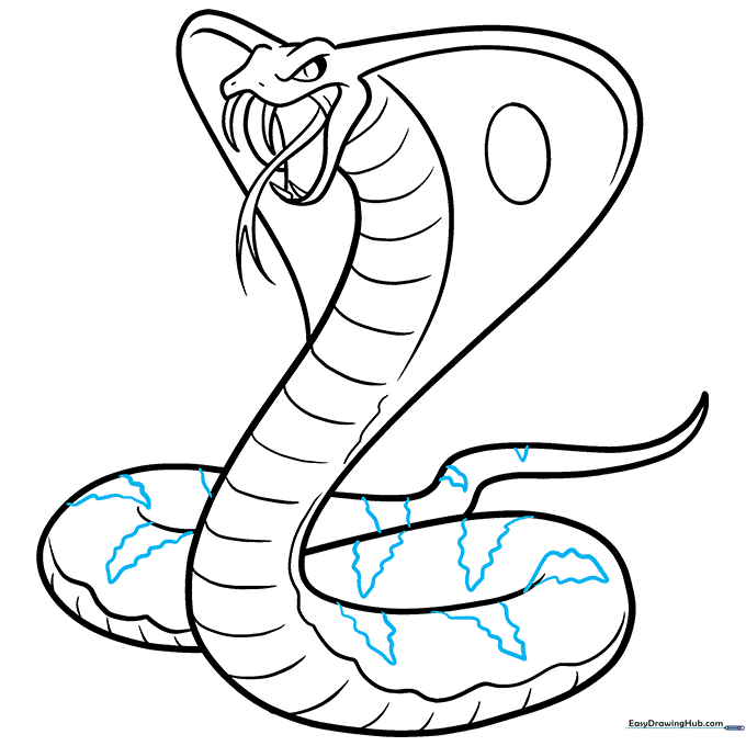Adding final decorative triangular patterns to the cobra's back.