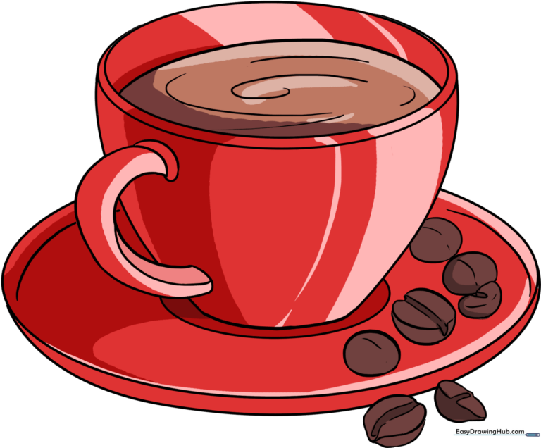 A finished, colorful illustration of a coffee cup and saucer, ready for art inspiration.