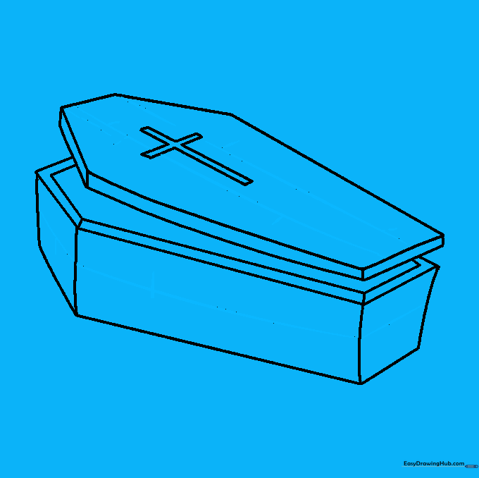 Drawing vertical lines to create the texture of wooden planks on the coffin.