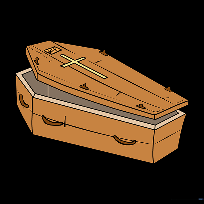 A fully colored and shaded coffin drawing.