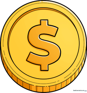 A vibrant, finished drawing of a gold coin with a dollar sign, presented as a high-quality art project.
