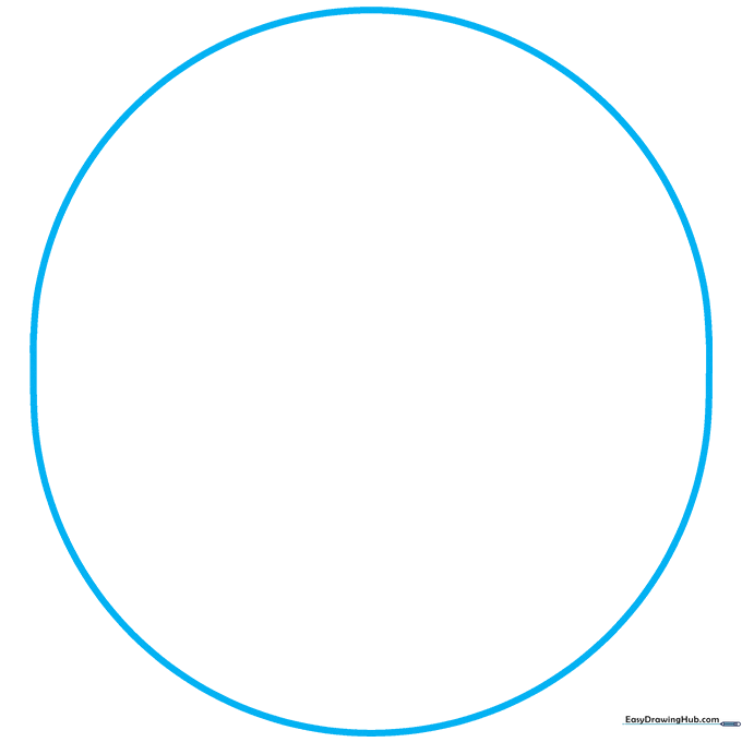 Pencil sketch of a large oval on white paper, serving as the base for a coin drawing.