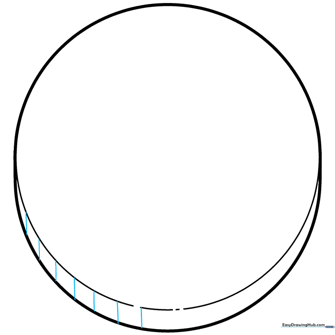 Coin outline with seven vertical dashes drawn along the left edge to show texture.