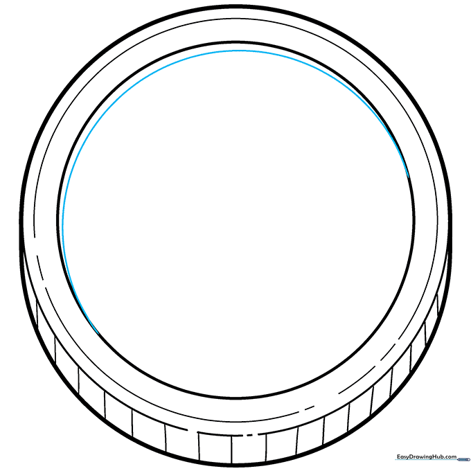 A thin crescent shape added to the inner circle to simulate a light reflection.