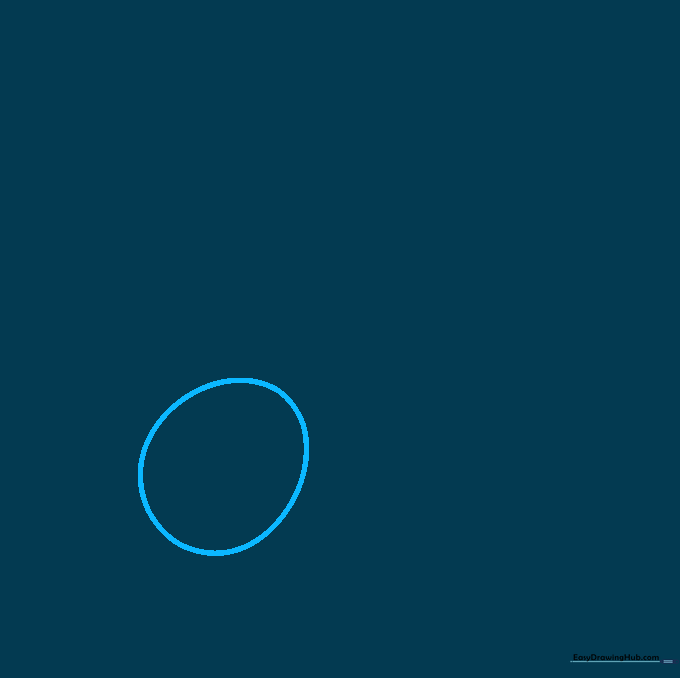 Pencil sketch of an elongated, irregular circle representing the nucleus of a comet.