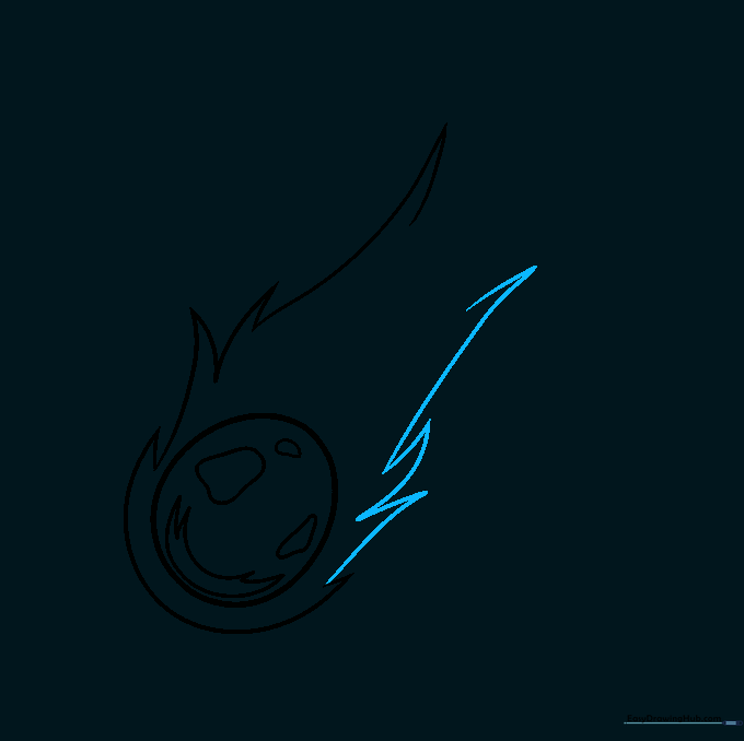 Adding more curved, pointed lines to the opposite side of the comet's tail.