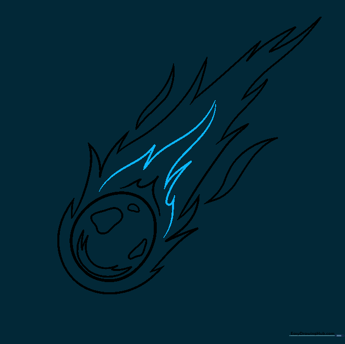 Adding flame-like detail lines inside the comet's tail.