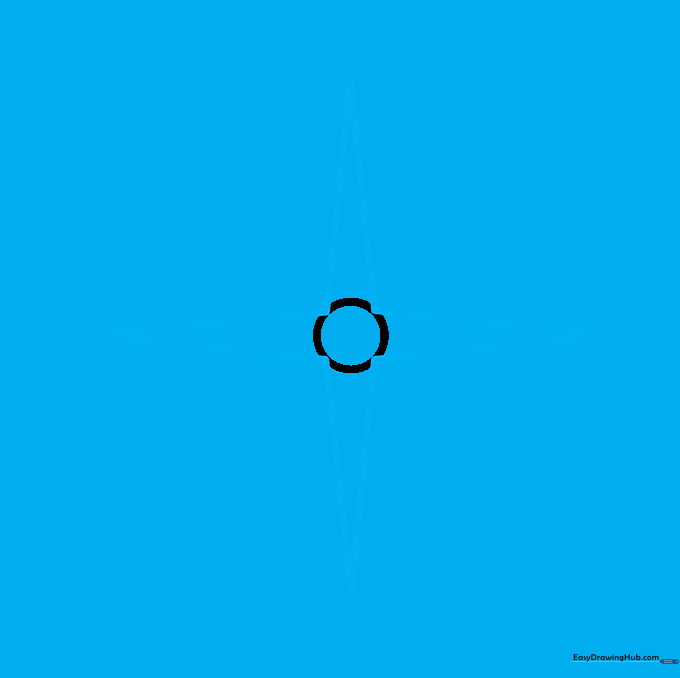 Four triangular rays extending from the center circle, representing the cardinal directions.