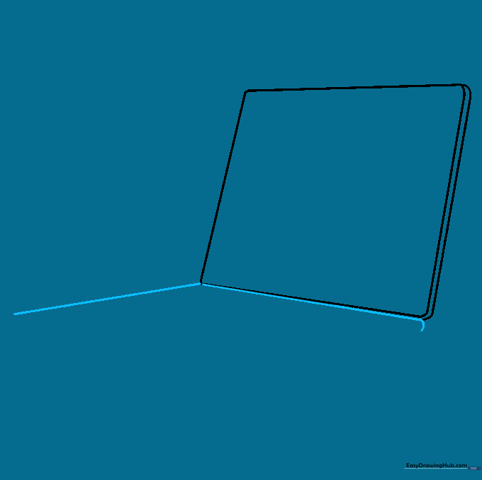 Drawing the base of the laptop keyboard with a diagonal perspective line.