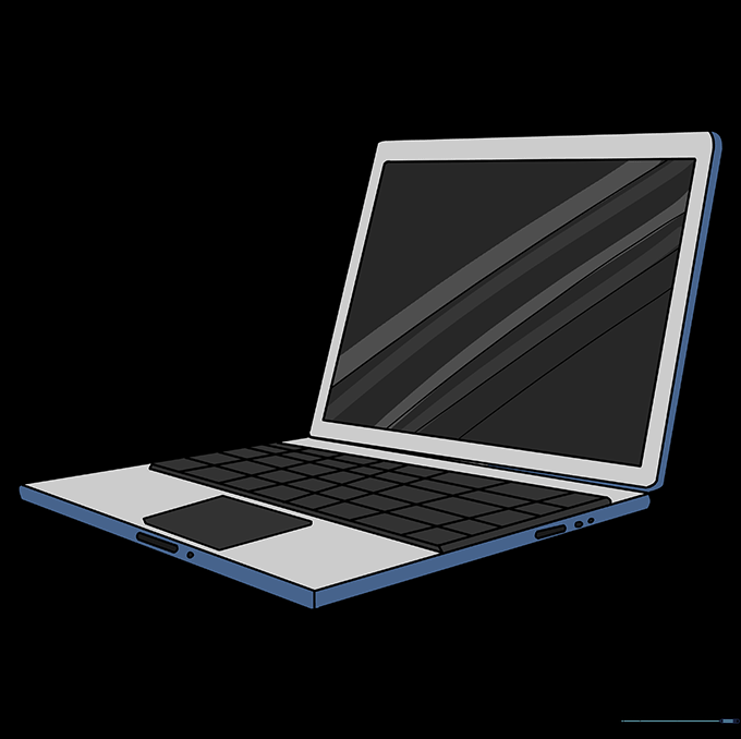 A fully colored and completed cartoon laptop drawing.