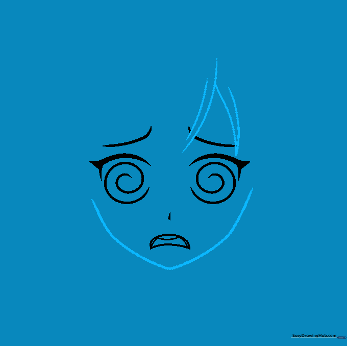 Outline of an anime character's chin, cheeks, and initial hair strands framing the face.
