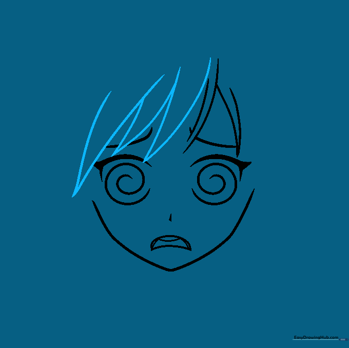 Anime face with additional hair bangs added to the forehead area.