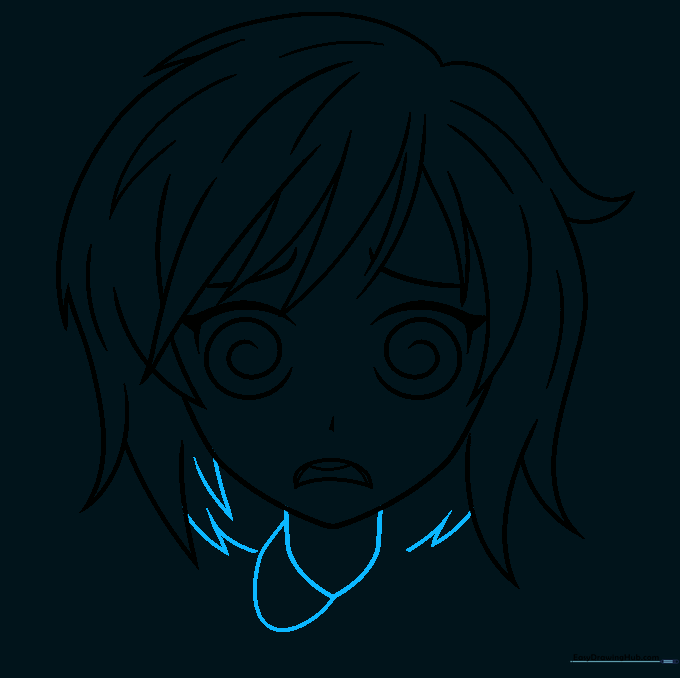 The character's neck and shirt collar added to the drawing.
