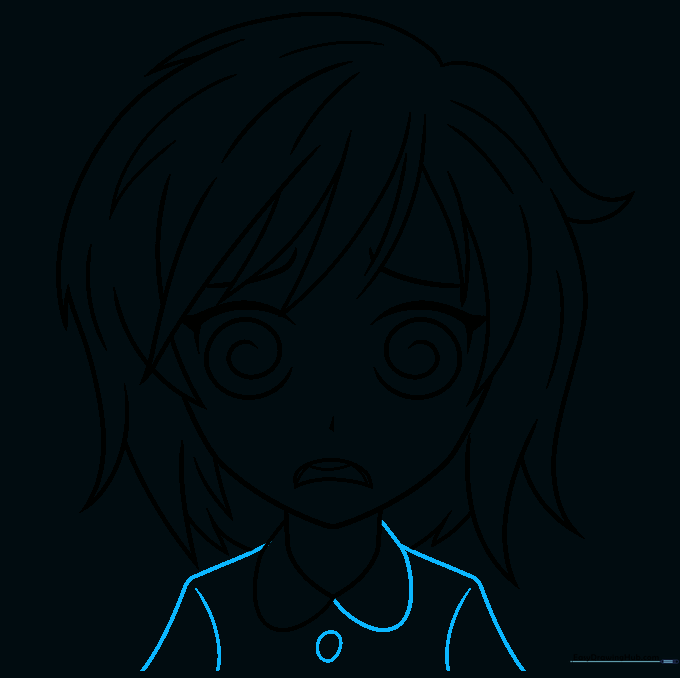 Completed line art of the anime character including shoulders and clothing details.