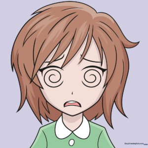 A vibrant, finished illustration of a confused anime girl, serving as the final goal for the tutorial.