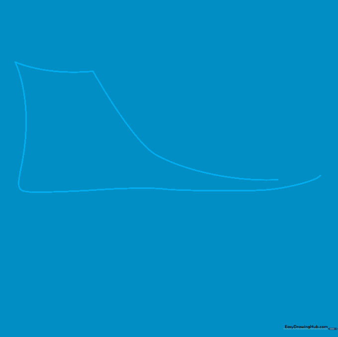 Light pencil sketch showing the basic rounded outline of a high-top sneaker body.