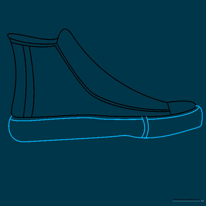 Adding the thick outer sole and texture lines to the base of the sneaker.
