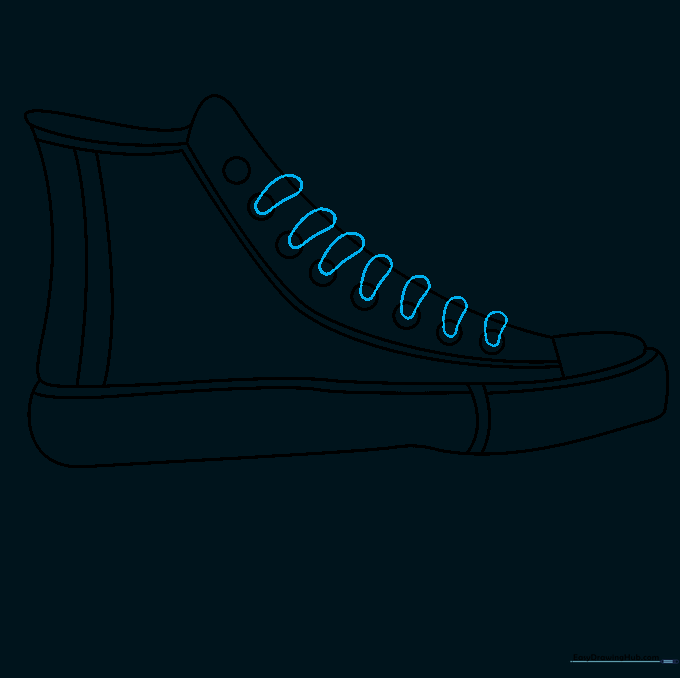 Drawing overlapping shapes to represent the shoelaces over the eyelets.