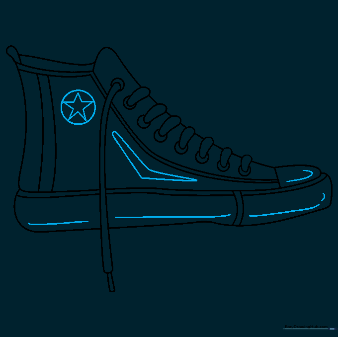 Adding the circular brand logo with a star and final texture details to the sneaker.