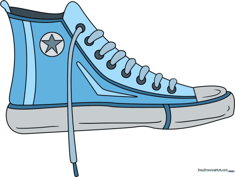Colorful illustration of a classic high-top sneaker, showcasing the final result of the drawing tutorial.