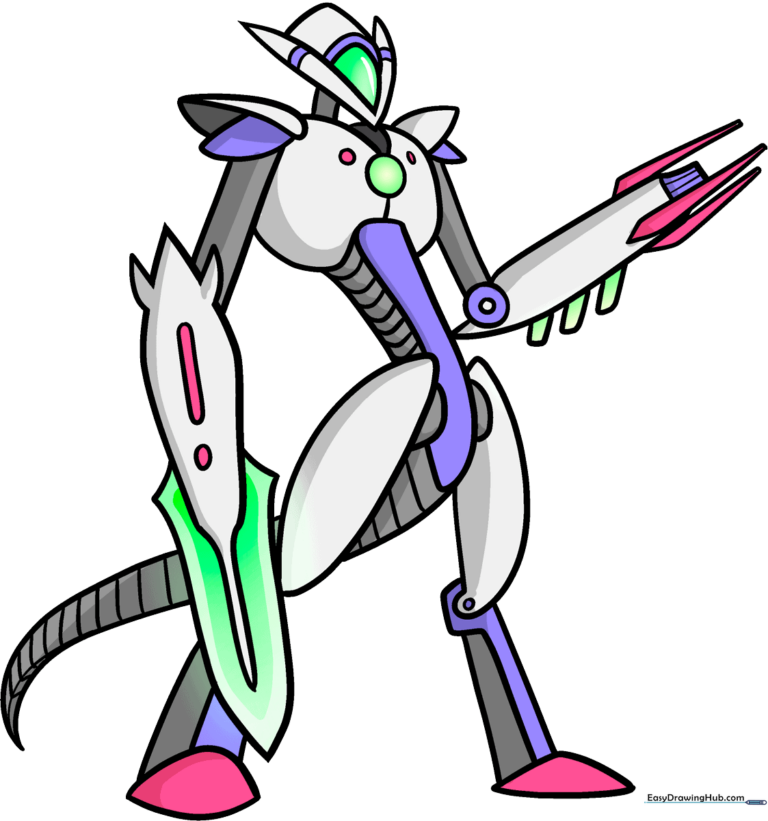 A vibrant, finished illustration of a cool, futuristic robot ready for coloring.