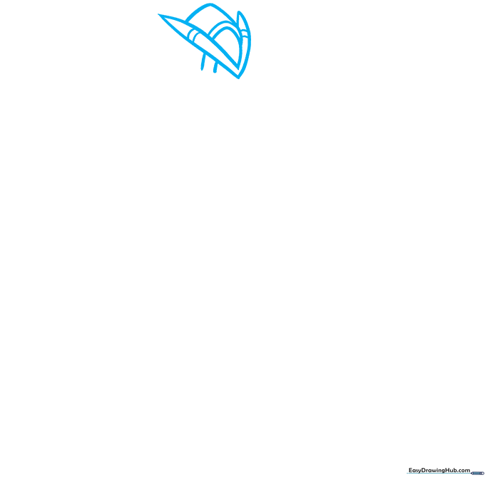 Pencil sketch showing the initial V-shaped head and neck structure of a cartoon robot.