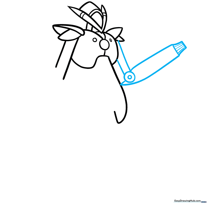Detailed drawing of the robot's elbow joints and forearm cuffs.