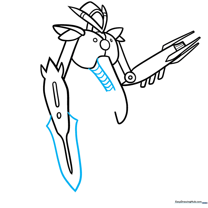 Adding ribbed torso details and a sharp blade attachment to the robot's arm.