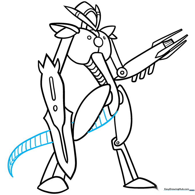 Adding a striped tail to the back of the robot's torso.