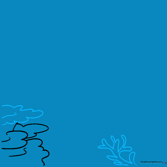 Drawing showing shelf coral and the start of staghorn coral branches.