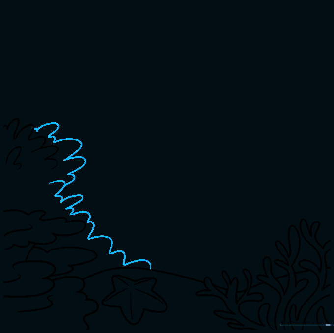 Adding more layers of wavy lines to build up the sponge clusters on the reef.