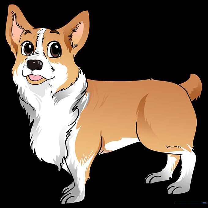 A fully colored, cute cartoon Corgi with traditional red and white markings.