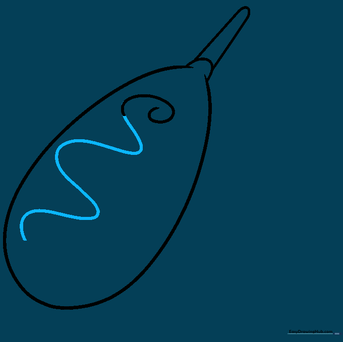 The corn dog with a long, wavy line representing a drizzle of condiment.