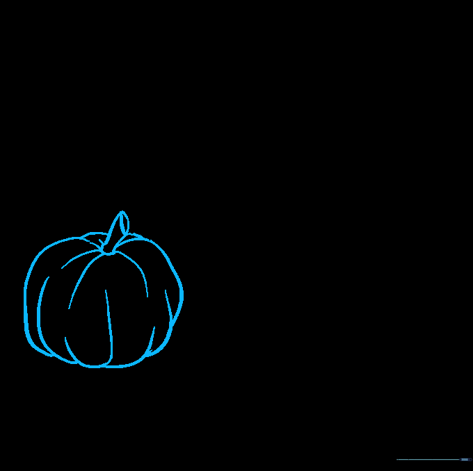 A pumpkin sketch with a detailed stem placed inside the cornucopia opening.