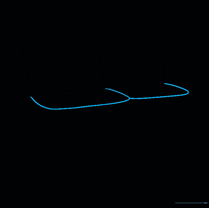Two rounded, pillow-like shapes drawn underneath the back cushions to represent the seat.