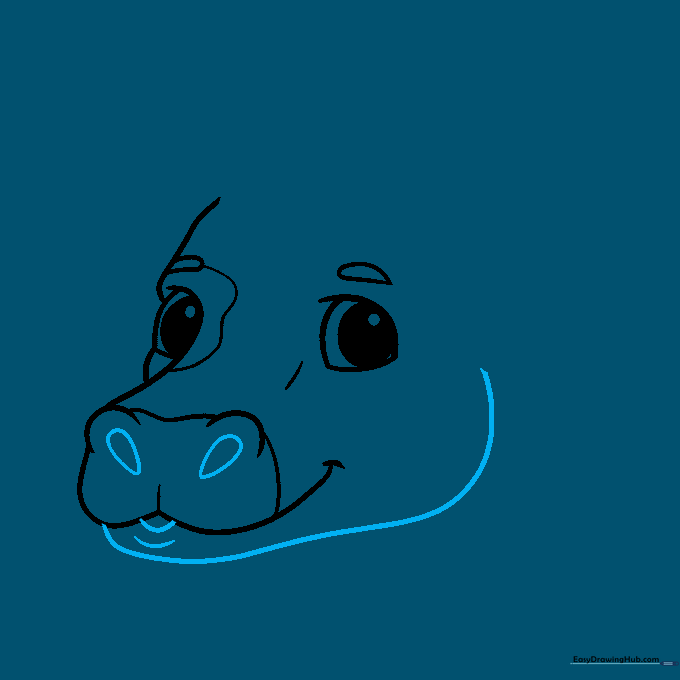 Outlining the cow's face shape and adding nostril details