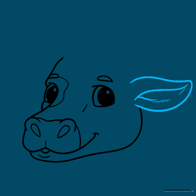 Adding a large, floppy ear to the right side of the cow's head