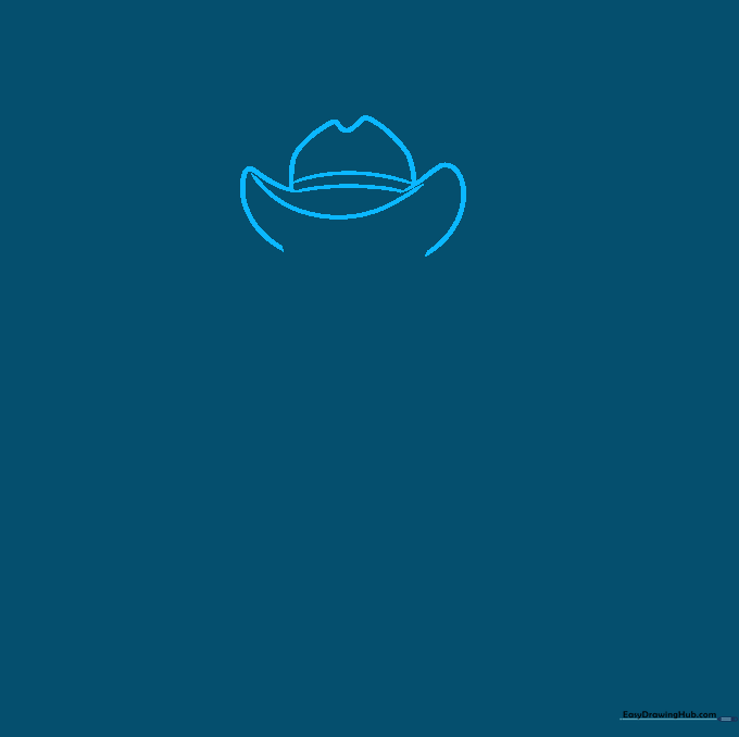 Line drawing of a cowboy hat crown and brim on a white background