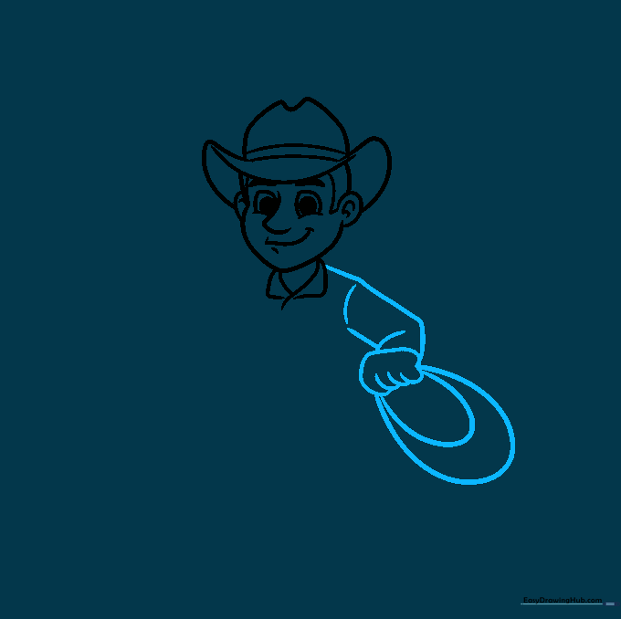 Outline of cowboy arms and hands holding a lasso rope