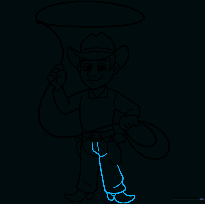 Completed outline of the cowboy's legs and boots
